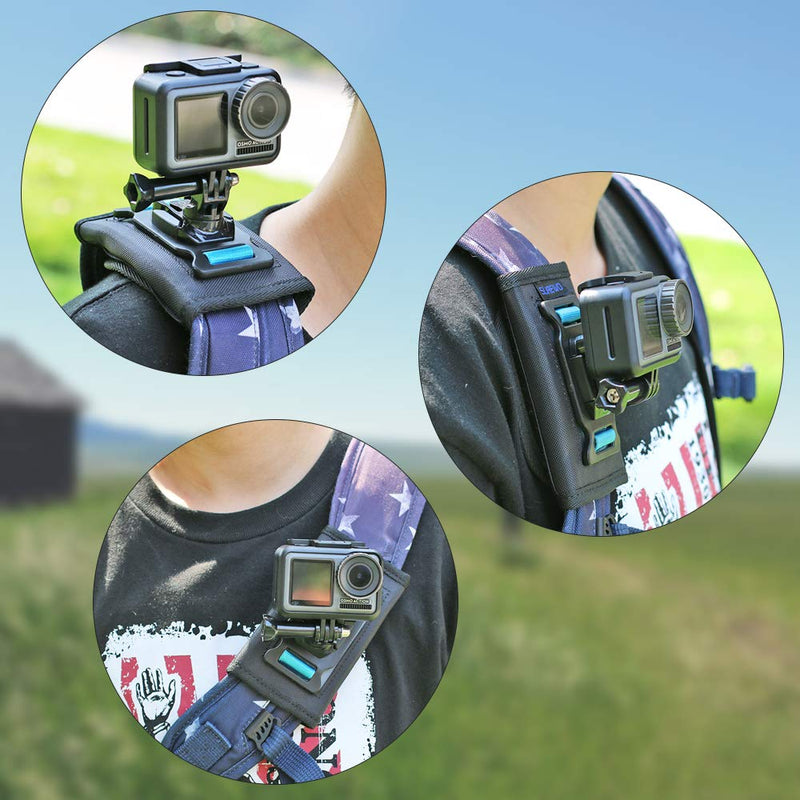 SUREWO Backpack Shoulder Strap Mount with Adjustable Shoulder Pad and 360° Rotating Base Mount Compatible with GoPro Hero 10/9/8/7/6/5 Black,DJI Osmo Action 2,Insta 360 ONE R and Most Action Cameras