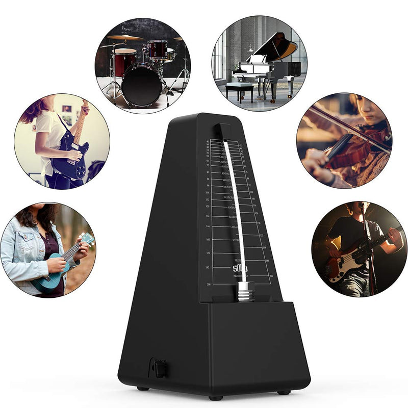 Mechanical Metronome, MIMIDI Universal Metronome High Accuracy/Battery-Free/Loud Sound Tempo Range 40~208bpm with Bell for Piano Guitar Violin Drum Bass and Other Musical Instruments(BLACK) black