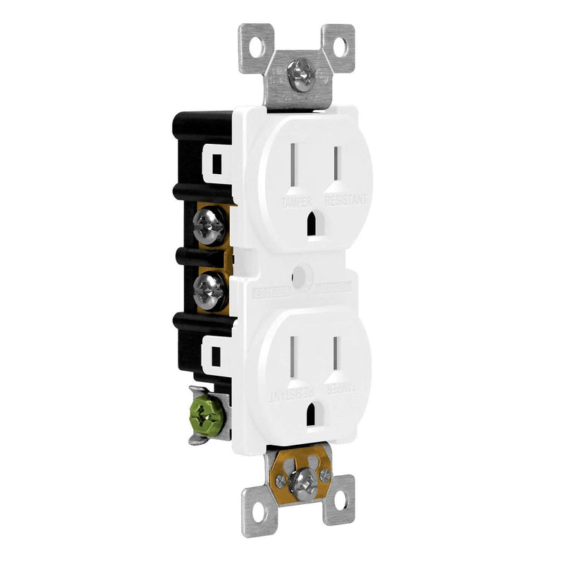 ENERLITES Duplex Receptacle Outlet, Tamper-Resistant Electrical Wall Outlets, Residential Grade, 3-Wire, Self-Grounding, 2-Pole,15A 125V, UL Listed, 61580-TR-W-10PCS, White (10 Pack) Tamper Resistant