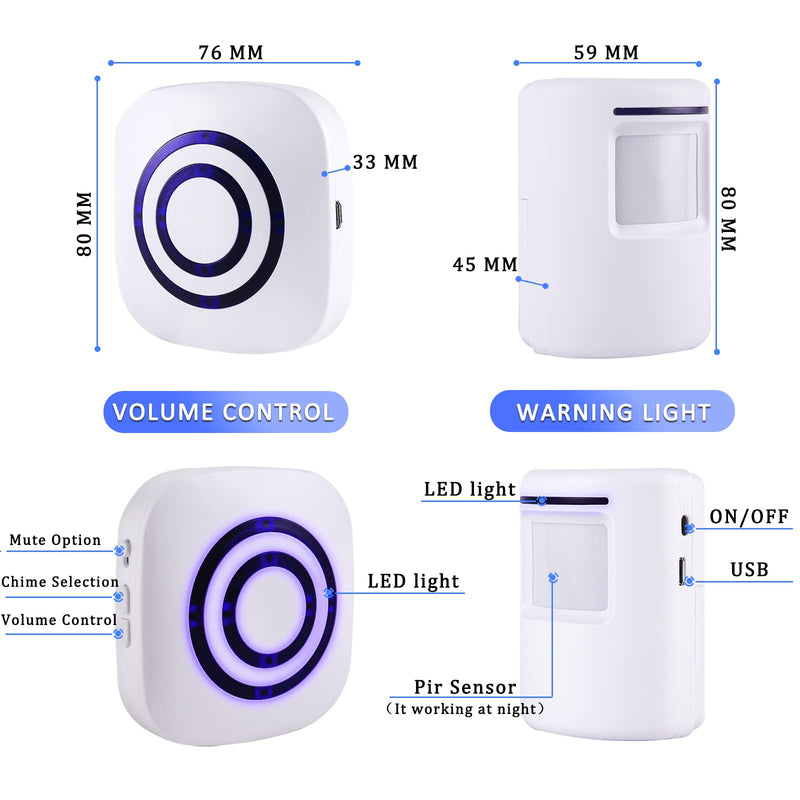 Motion Sensor Alarm ,Wireless Driveway Alarm Indoor Home Security Business Detector Alert System -Monitor&Protect Property - 2 Receiver and 3 PIR Sensor-38 Chime Tunes 2 Receiver+ 3 Sensor