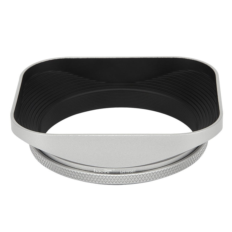 Haoge LH-W58T 58mm Square Metal Screw-in Lens Hood with Cap for Canon EF 50mm f1.4, Canon EF 85mm f1.8, Canon EF-S 18-55 55-250mm, Nikon AF-S NIKKOR 50mm f1.8G Lens Silver