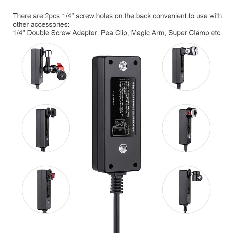Fomito Dtap Splitter Cable with Power Switch D-tap for V-Mount V-Lock, Gold Mount Battery to 3P x 4 Female Port & USB for LCD Monitor, LED Video Light, BMPCC 4K 6K, ARRI RED Camera and Smartphone