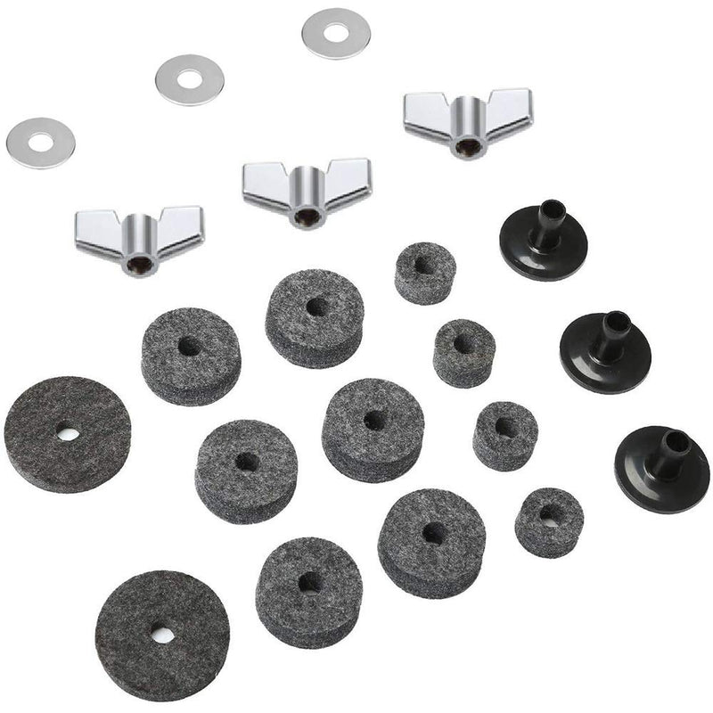 MUPOO 21PCS Cymbal Replacement Accessories, Cymbal Felts Hi-Hat Clutch Felt Hi Hat Cup, Cymbal Sleeves with Base Wing Nuts & Washer grey