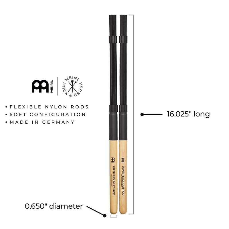 Meinl Stick & Brush Super Flex Multi-Rod Bundle with Nylon Dowels and Wooden Handle - Standard Size (SB206)