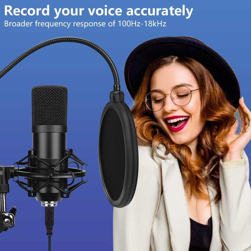 USB Condenser Microphone, SAMTIAN 192KHZ/24Bit Plug & Play PC Streaming Mic, USB Microphone Kit with Professional Sound Chipset Boom Arm Set, Studio Cardioid Mic for Recording YouTube