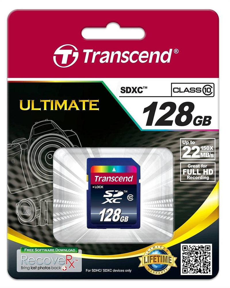 Transcend 128GB SDXC Class 10 Flash Memory Card Up to 30MB/s (TS128GSDXC10) Card Only Standard Packaging