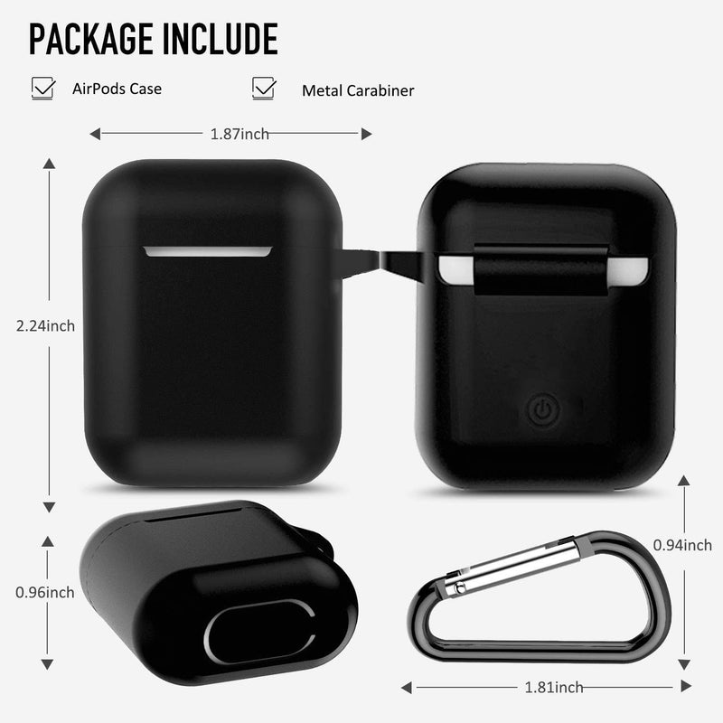 Coffea Protective Silicone Case with Keychain for Apple AirPods 1 & 2 (Front LED Not Visible) (Black) Black