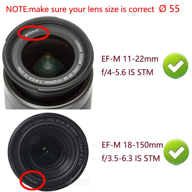 Camera Lens Cap (55mm) Cover Compatible for M50 M100 M10 w/EF-M 11-22mm EF-M 18-150mm Lens (3 Pack)