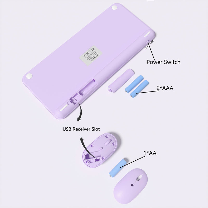 Mini Computer Wireless Keyboard and Mouse Combo, UBOTIE Colorful Compact Silent Linear Switch Round Keycaps TKL Keyboards with Optical Mouse for Travel Business(Purple) Purple