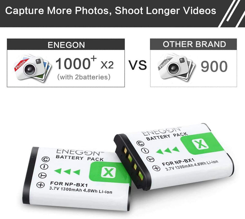 NP-BX1 ENEGON Battery (2-Pack) and Rapid Dual Charger for Sony NP-BX1 and Sony ZV-1, Cyber-Shot DSC-RX100, DSC-RX100 II/III/M4/M5/M6/M7/Ⅳ/Ⅴ/Ⅵ/Ⅶ/VA, DSC-RX100M II, HDR-CX405