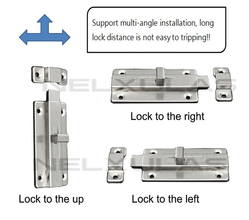NELXULAS Stainless Steel Door Latch Sliding Lock Barrel Bolt (4-1/5") 4-1/5"