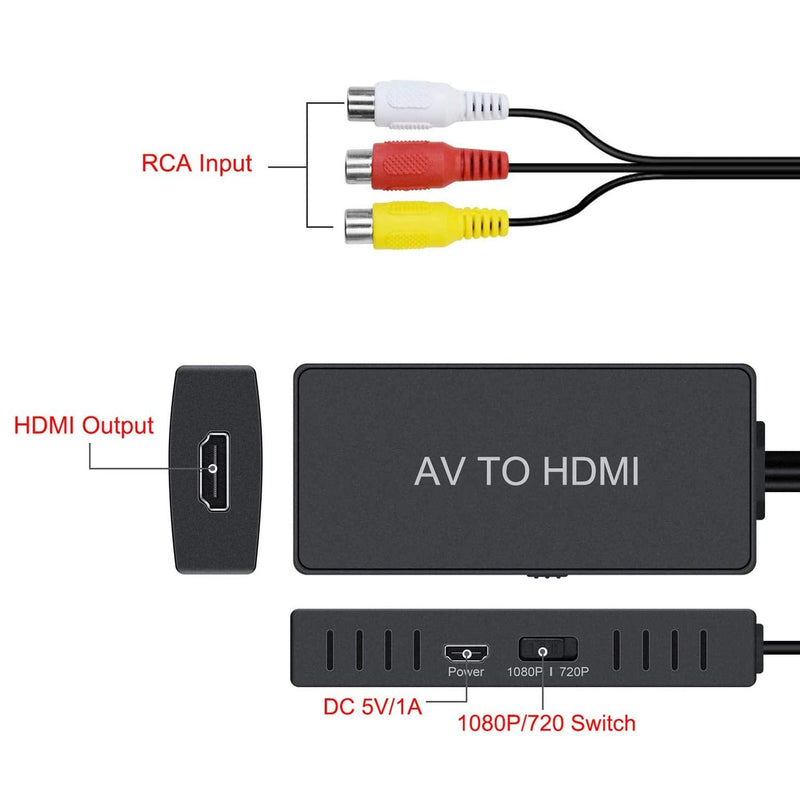 [AUSTRALIA] - LVY AV to HDMI Converter RCA to HDMI Converter Composite CVBS to HDMI Video Audio Converter Adapter, Support PAL/NTSC for Nintendo 64 PC Laptop Xbox VHS VCR Camera DV 