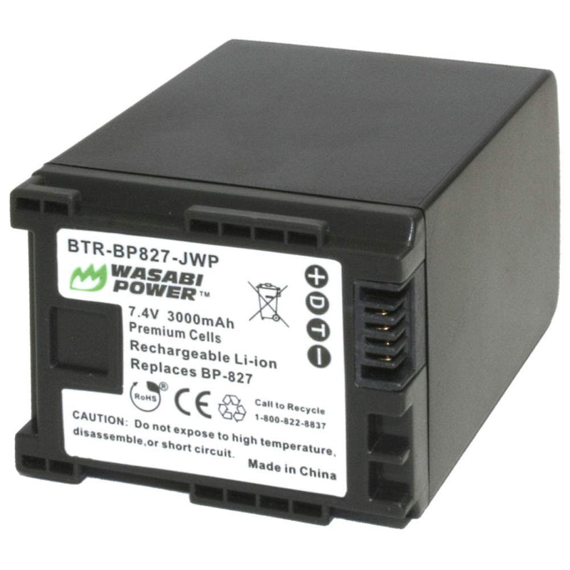 Wasabi Power Battery for Canon BP-827 (3000mAh) and Canon VIXIA HF G10, HF G20, HF M30, HF M31, HF M32, HF M40, HF M41, HF M300, HF M400, HF S10, HF S11, HF S20, HF S21, HF S30, HF S100, HF S200, HF10, HF11, HF20, HF21, HF100, HF200, HG20, HG21, HG30, ...