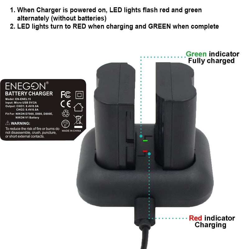 EN-EL15 ENEGON Replacement Battery (2-Pack) and Rapid Dual Charger Kit for Nikon EN-EL15/15a and Compatible with Nikon Z6 Z7 D500 D600 D610 D750 D800 D810, D810a D850 D7100 D800e D7000 D7200