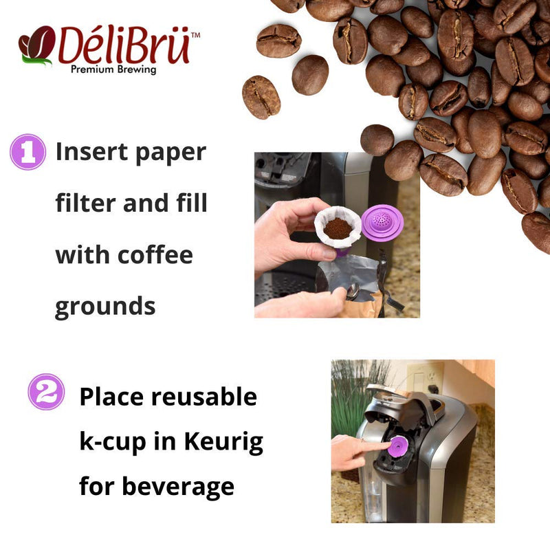 Reusable K Cups for Keurig 2.0 & 1.0 - Pack of 4 (Purple) - Easy to Clean - Universal Keurig Reusable Coffee Pods by Delibru 4 Pack