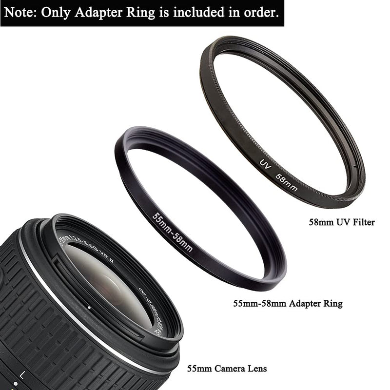 55mm-58mm Step Up Ring(55mm Lens to 58mm Filter, Hood,Lens Converter and Other Accessories) (2 Packs), Fire Rock 55-58 Aerometal Camera Lens Filter Adapter Ring