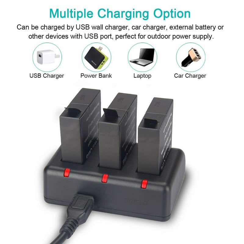 AZ16-1 Newmowa Replacement Battery (3-Pack) and 3-Channel USB Charger for Xiaomi YI AZ16-1 and Xiaomi Yi 4K,Yi 4K+,Yi Lite,YI 360 VR Action Camera(Not for Discovery Version)