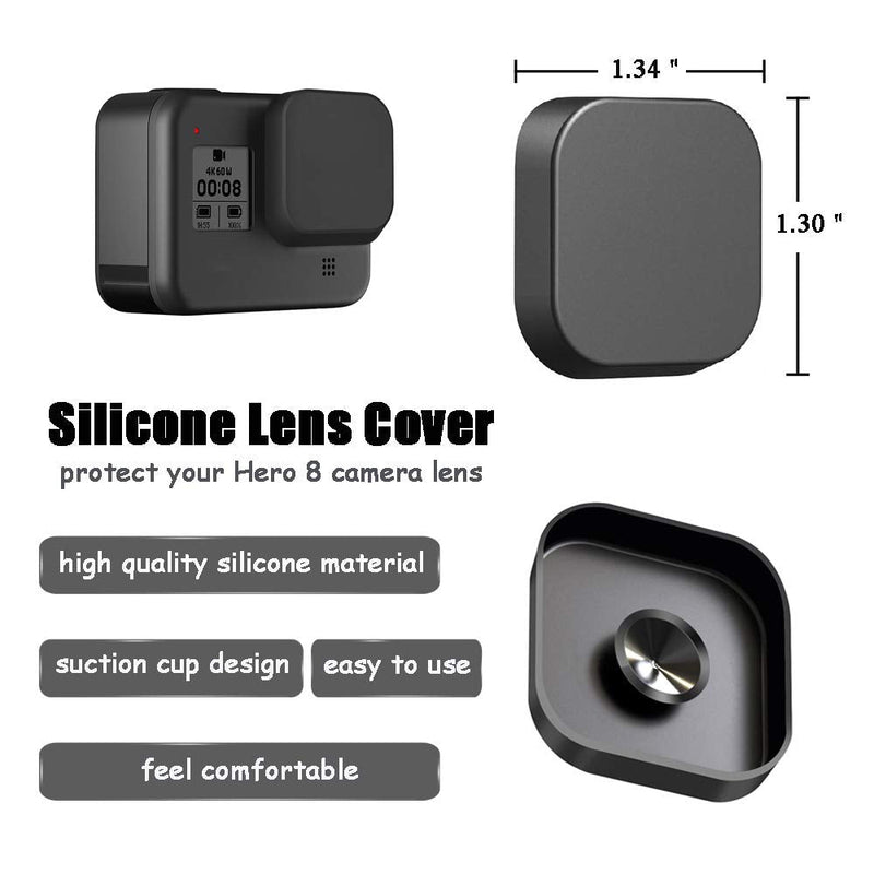 Hero8 Silicon Lens Adsorption Cap and ABS Battery Door Cover with Charging Port (2+1 Packs) for GoPro Hero 8 Black Action Camera，Fire Rock HERO8 Protective Cover Accessories Hero8-B