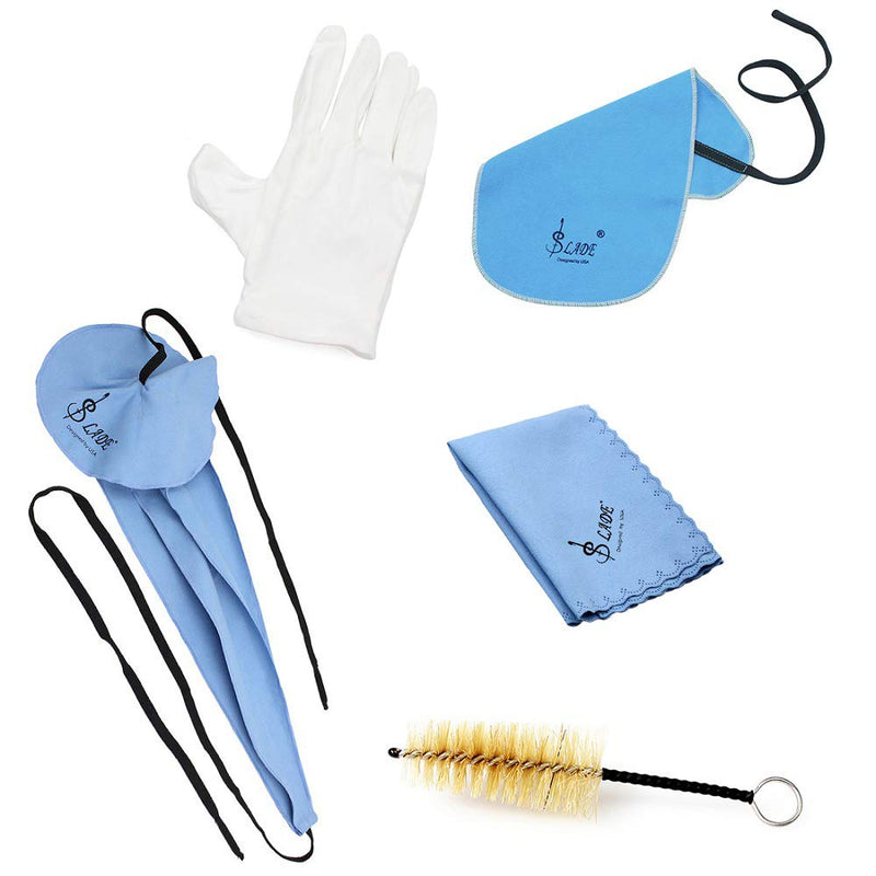 Mowind Saxophone Sax Cleaning Tool Mouthpiece Brush Cleaning Cloth Gloves Cleaning Kit 5-in-1 with Bag