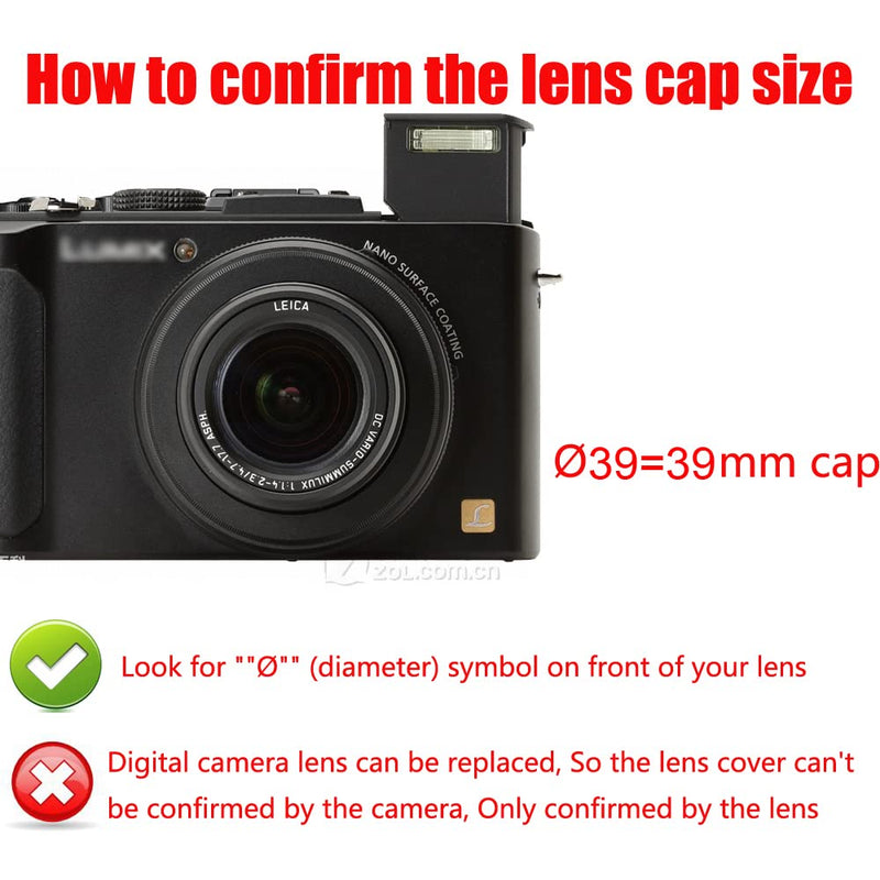 39mm Lens Cap Compatible for Leica E39 Lens, M 50mm f/2 Lens, M 35mm F/2 Lens, M 28mm f/2.8 Lens (2 Pack)