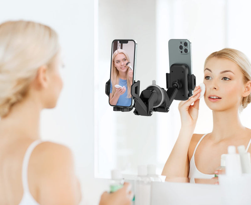 [AUSTRALIA] - BEATYLIFE Car Phone Holder Mirror Shower Phone Holder, 2 Pack Reusable Non-Residue Phone Mount for Kitchen Bathroom Wall Makeup YouTube Video TikTok, Compatible with All Phones 