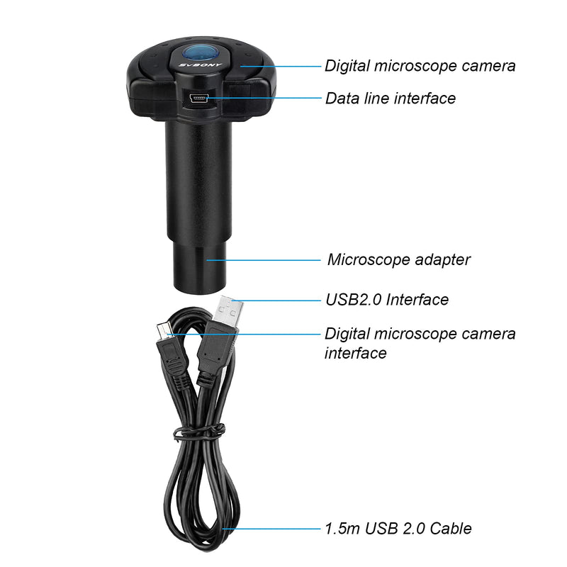 SVBONY SV189 Microscope Digital Camera, 1.3 Million Pixel USB2.0 Microscope Accessories, Suitable for Microscope Color Photography and Video