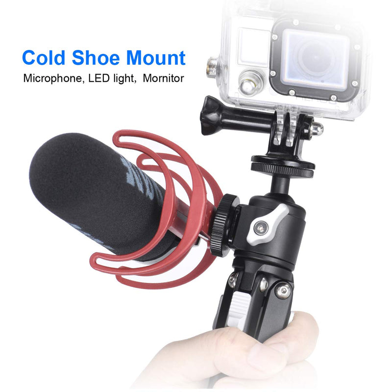 Ball Head with Cold Shoe Mount, 360 Degree Panning Base, 135 Degree Tilt, 1/4" Screw and Cold Shoe Mount, Come with on Camera Hot Shoe Adapter, Idea for Vlog Video Photograhpy
