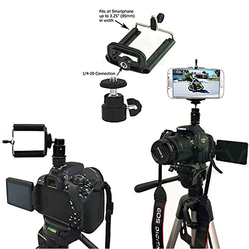 Action Mount - Mini Ball Head with Lock and Hot Shoe Adapter Camera Cradle for use with DLSR Camera. Easily Attach a Phone Mount, Flash, Trigger, or Diffuser. (Black)