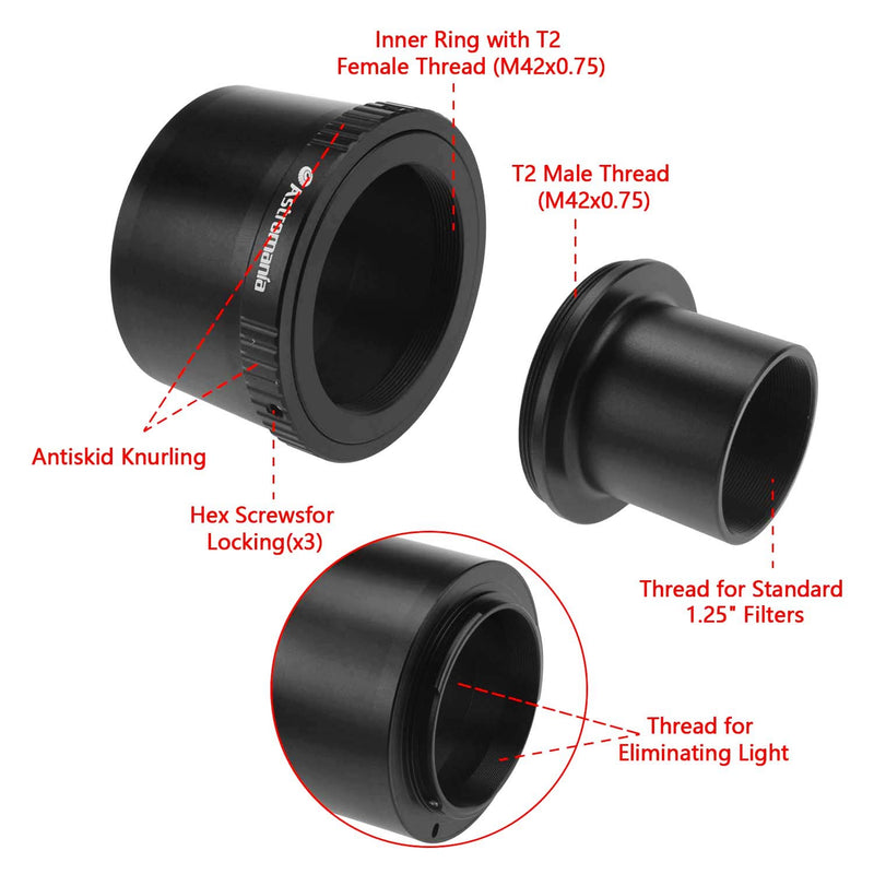 Astromania T T2 Lens to Fuji FX Mount Camera Adapter and M42 to 1.25" Telescope Adapter (T-Mount) - Universal Screw in for X-T1 X-A1 X-E2 X-M1 X-E1 X-PRO1 Ring Set for Fuji FX