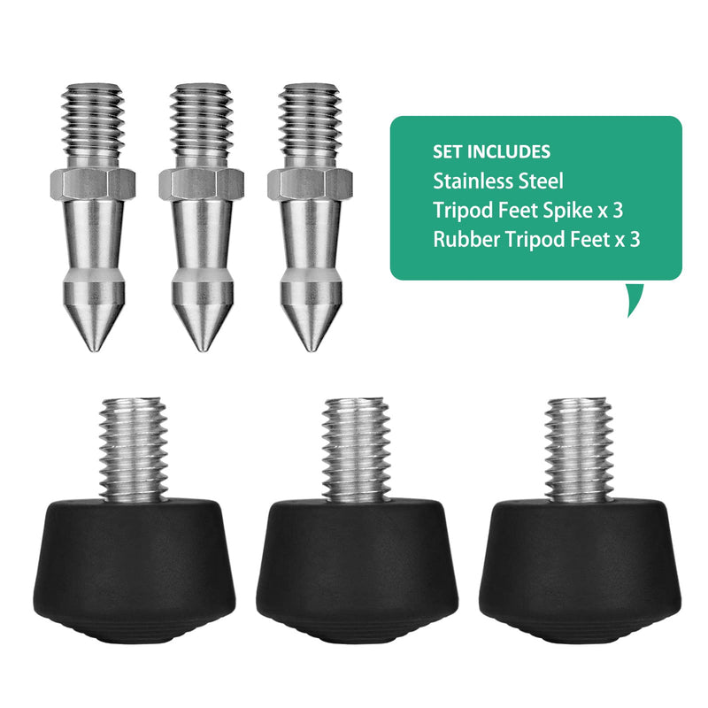 [AUSTRALIA] - 3 Sets of Rubber Tripod Foot Universal 3/8 Thread Anti-Slip with Stainless Steel Tripod Spikes Replacement Part for Monopod Tripod by Rigych Spike Kit 