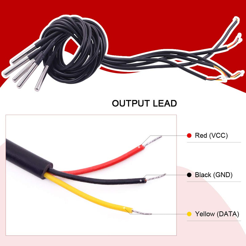 Hilitchi 3m/9.8ft DS18B20 Waterproof Temperature Sensors Digital Temp Probe (Pack of 5pcs)
