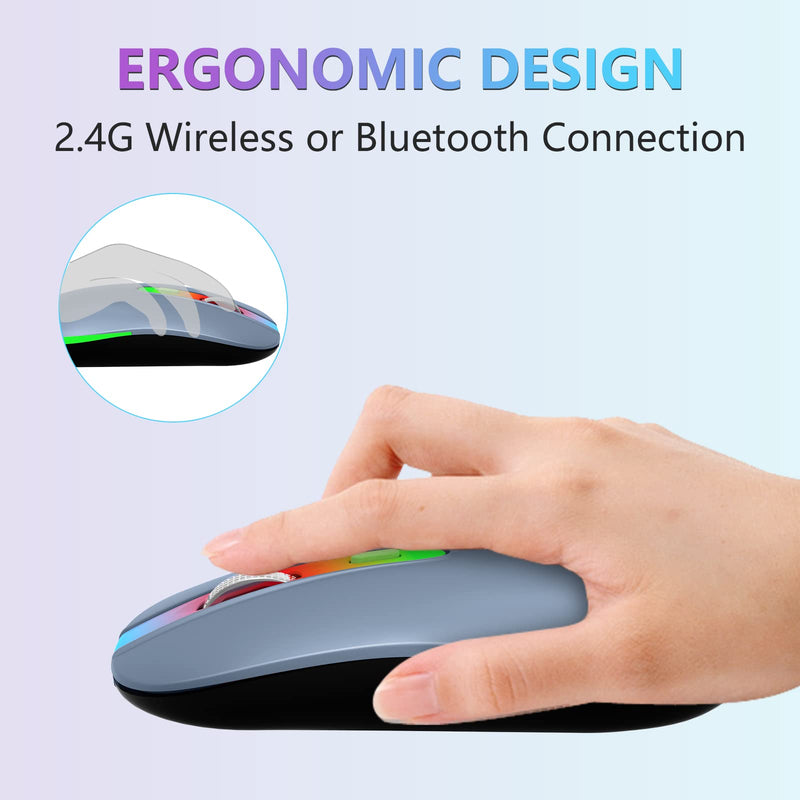 [AUSTRALIA] - FUWANG Wireless Mouse,Rechargeable LED Wireless Bluetooth Mouse,Portable USB Optical 2.4G Wireless Bluetooth Two Mode Computer Mice with USB & Type-c Receiver(Blue) blue 
