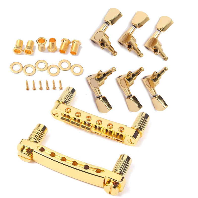 Alnicov Guitar Bridge Locking Tune-O-Matic Tom Bridge And Guitar Tuning Pegs Tuner Machine Heads Musical Instrument Accessories,Gold