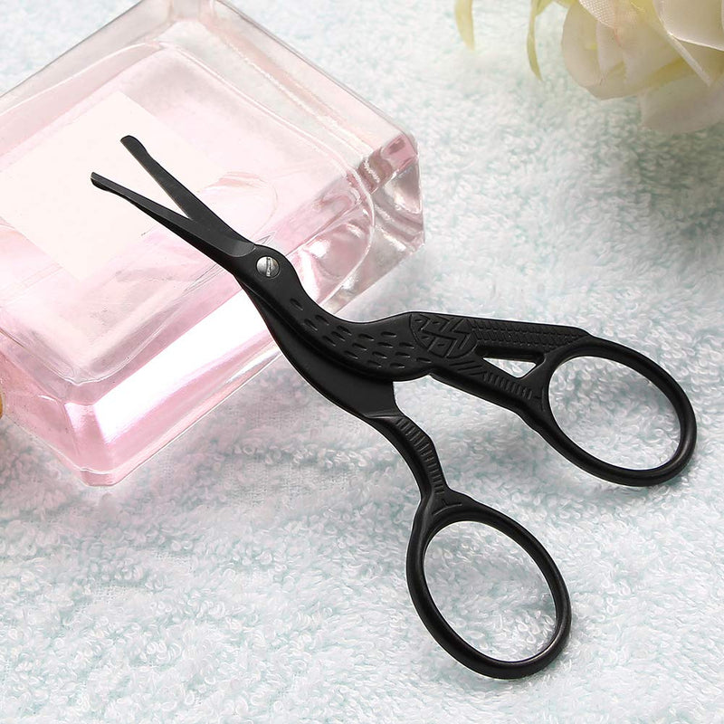 LIVINGO 3.5" Rounded Tip Vintage Stork Scissors, Professional Stainless Steel with Black Titanium Coated, Cuticle Pedicure Beauty Grooming Scissors for Eyebrow, Facial Hair, Dry Skin, Nose Hair