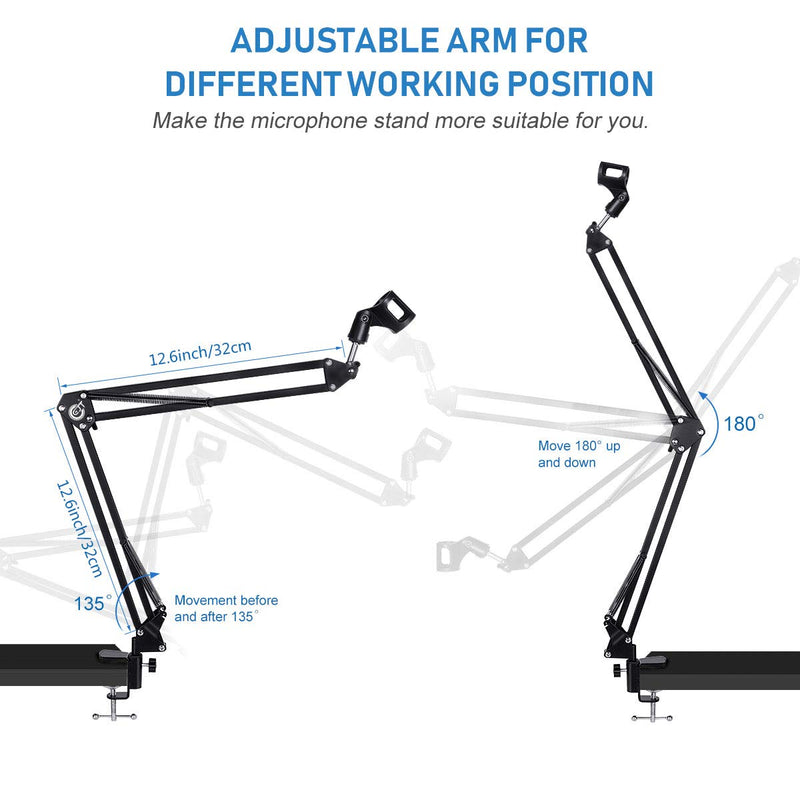 [AUSTRALIA] - EJT Microphone Stand- Desk Adjustable Microphone Boom Arm Made of Durable Steel for Blue Yeti Snowball, Shure, and Other Microphones 