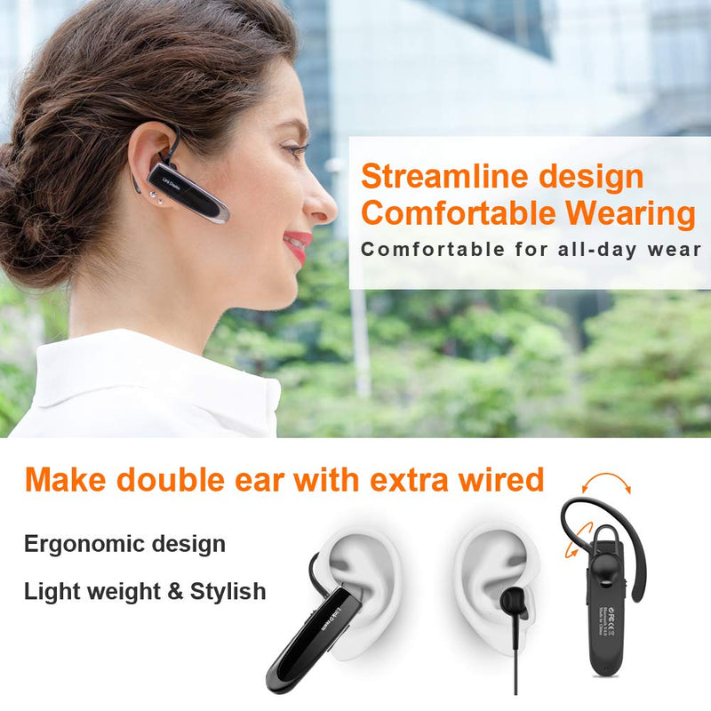 Link Dream Bluetooth Earpiece for Cell Phones Wireless V5.0 Hands Free Headset Noise Canceling Mic 24Hrs Talking 1440Hrs Standby Compatible with Mobile Phone Tablet Laptop for Work from Home Driver BLACK