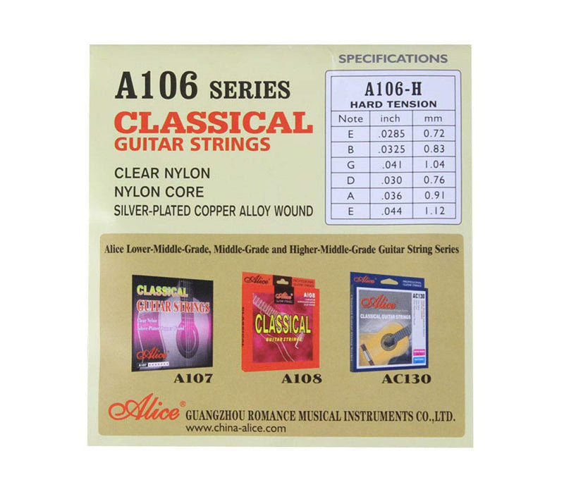 Alice 3 Packs A106 Hard Tension Clear Nylon Silver Plated Copper Alloy Wound Classical Guitar Strings (.0285 .0325 .041 .030 .036 .044)