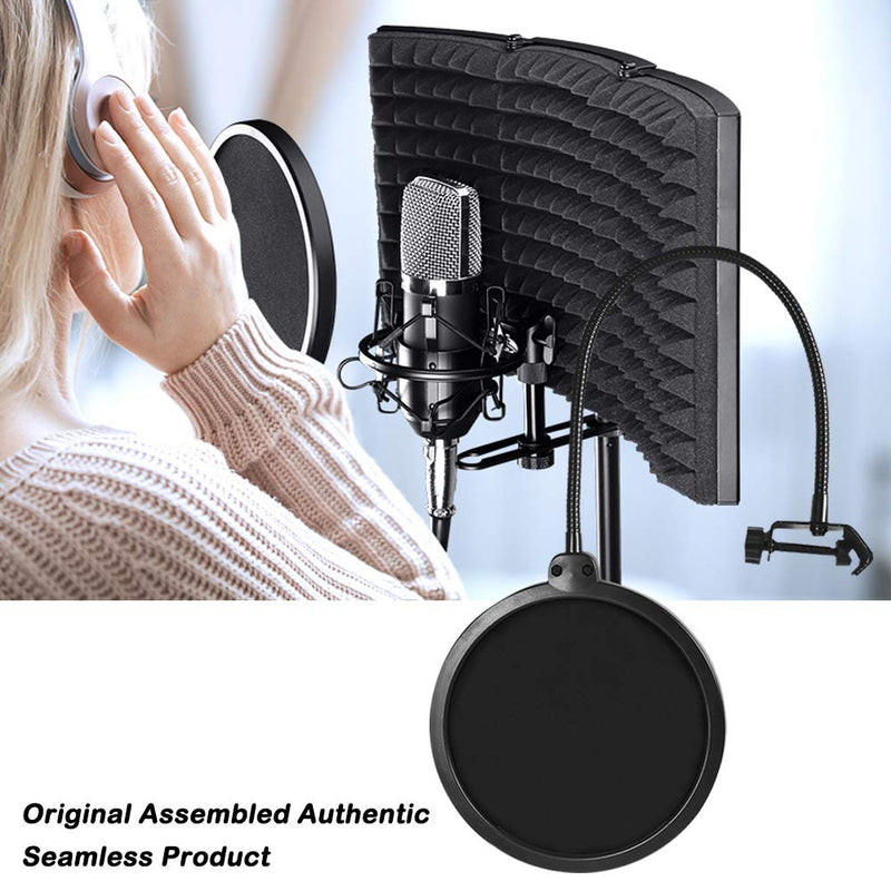 2 Packs 6 Inch Microphone Studio Pop Filter with Flexible 360°Goose neck Stand Clip, DaKuan Round Shape Microphone Wind Pop Filter Mask Shield with Clamp