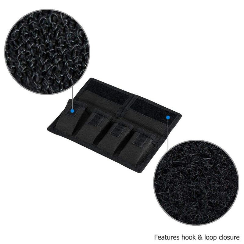 [AUSTRALIA] - Camera Battery Pouch Holder Case for 4 PCS Sony NP-F550 NP-FW50 NP-FZ100 NP-BX1 Canon LP-E6 LP-E8 LP-E10 LP-E12 LP-E17 Fuji NP-W126 Nikon EN-EL14 EN-EL15 with Zipped Pocket to Store SD TF XQD CF Cards 4 Slot+2 Zippered Pockets 
