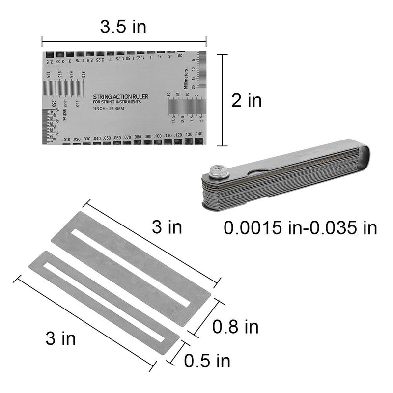 Dilwe Guitar Repaire Tools, String Action Gauge Ruler(1 Piece) & Feeler Gauges (32 Pieces)& Fingerboard Fret Protector Guards(2 Pieces)