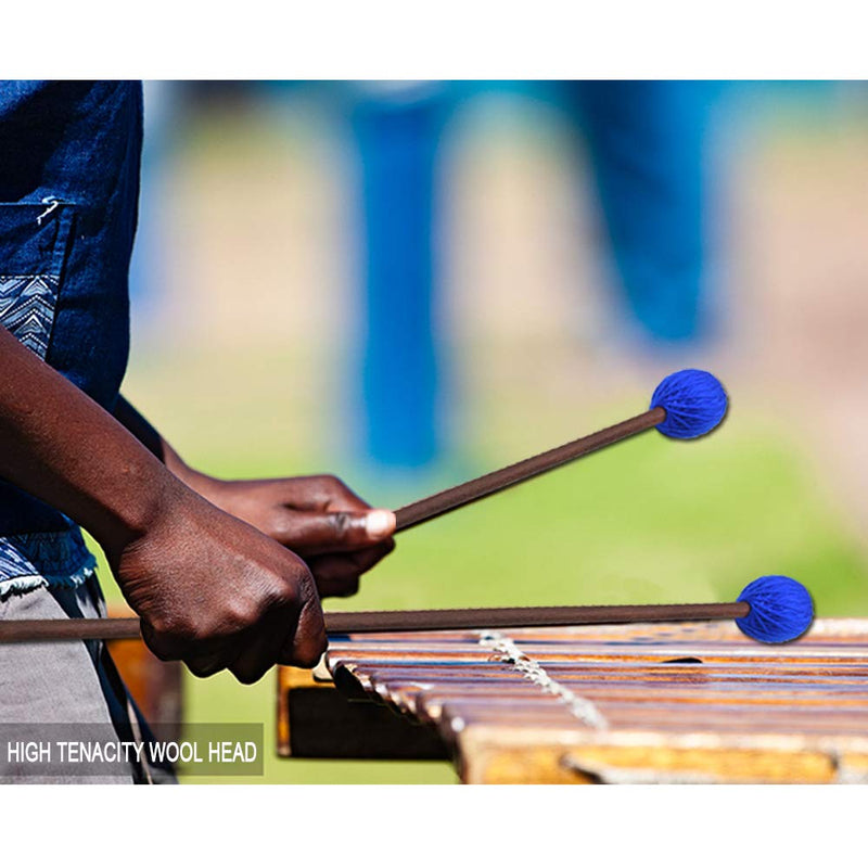 Marimba Mallets 1 Pair Medium Hard Yarn Head Marimba Mallets and 1 Pair Rubber Mallets Sticks with Wood Handle for Percussion Bell Glockenspiel