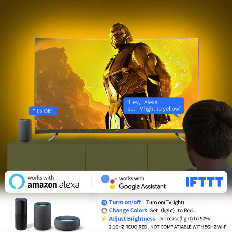 [AUSTRALIA] - Smart WiFi LED Strip Lights Work with Alexa ,16.4ft TV LED Backlight 75 80 Inch TV Light Strip App Controlled with Remote, Colors and 6500K Pure White, Google Home IFTTT Enabled (Non USB Powered) 