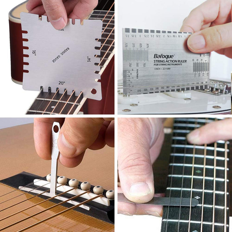 Novelfun Guitar Luthier Tool Kit Includes 9Pcs Understring Radius Gauges, 1Pcs String Action Ruler Gauge, 4Pcs Guitar Notched Radius Gauges and 32 Blades Feeler Gauge for Guitar and Bass