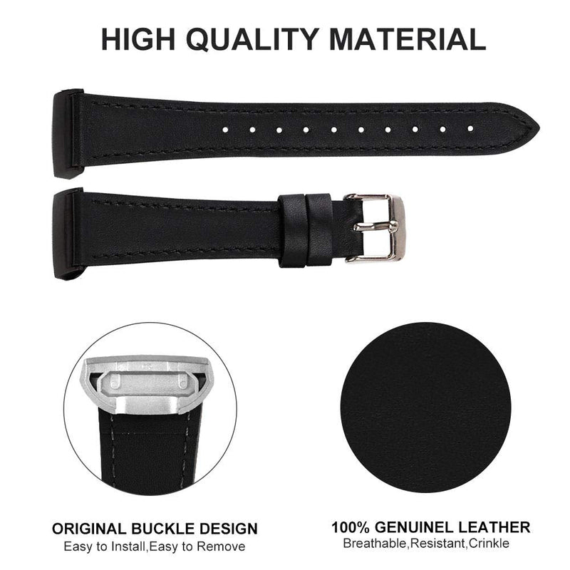 Genuine Leather Bands Compatible for Fitbit Charge 4 / Charge 3 / Charge 3 SE Bands, Classic Replacement Accessories Strap Genuine Leather Wristbands Metal Women Men Small Large Black