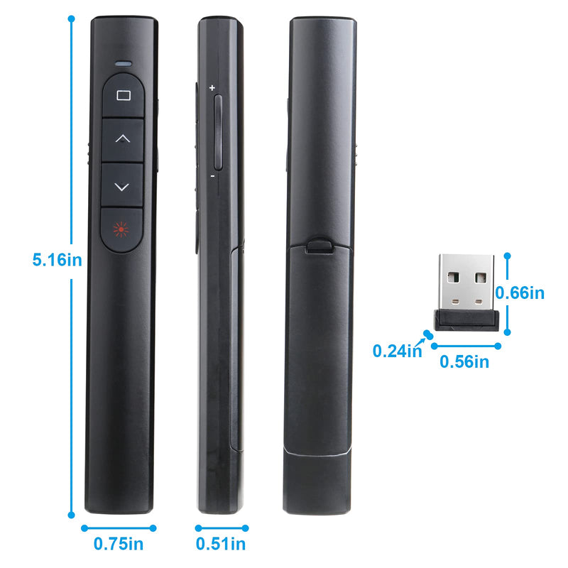 Wireless Presenter Remote, Presentation Clicker with Hyperlink & Volume Remote Control PowerPoint Office Presentation Clicker for Keynote/PPT/Mac/PC/Laptop(Battery Included) USB-Black