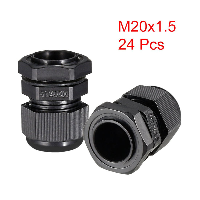 [AUSTRALIA] - uxcell 24Pcs M20x1.5 Cable Gland Waterproof Plastic Joint Adjustable Locknut Black for 6mm-12mm Dia Cable Wire 
