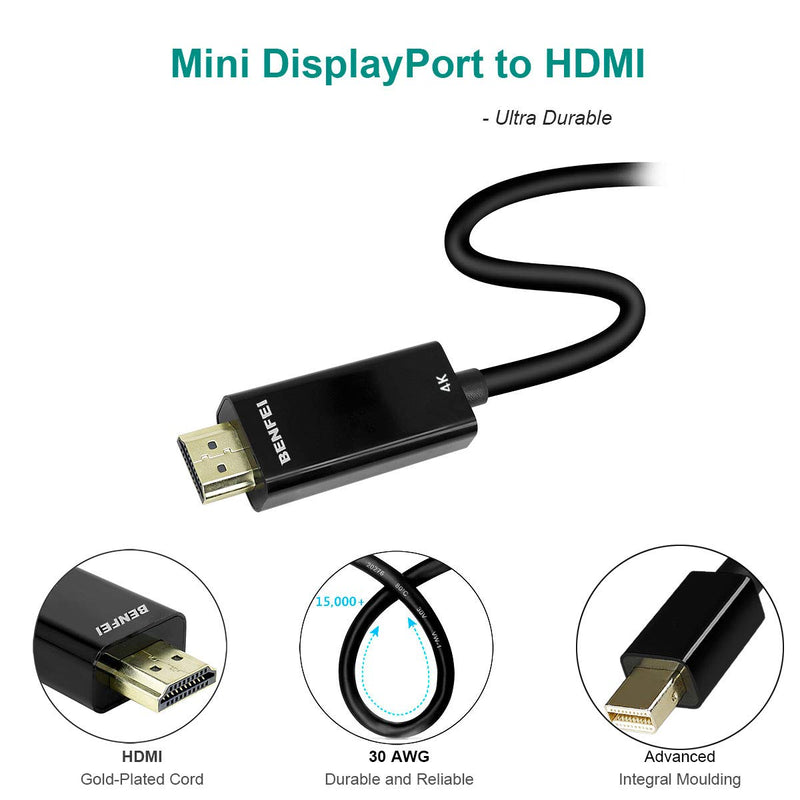 Mini DisplayPort to HDMI Cable, Benfei 4K Mini DP to HDMI 10 Feet Cable (Thunderbolt Compatible) with MacBook Air/Pro, Surface Pro/Dock, Monitor, Projector 1 PACK