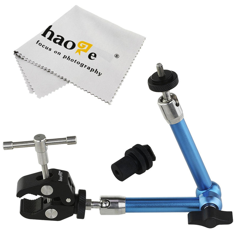 Haoge 11 inch Stainless Steel Articulating Friction Magic Arm with Large Clamp for HDMI LCD Monitor LED Light DSLR Camera Video Tripod Flash Lights TPCAST HTC Vive Pro Base Station lightinghouse Blue