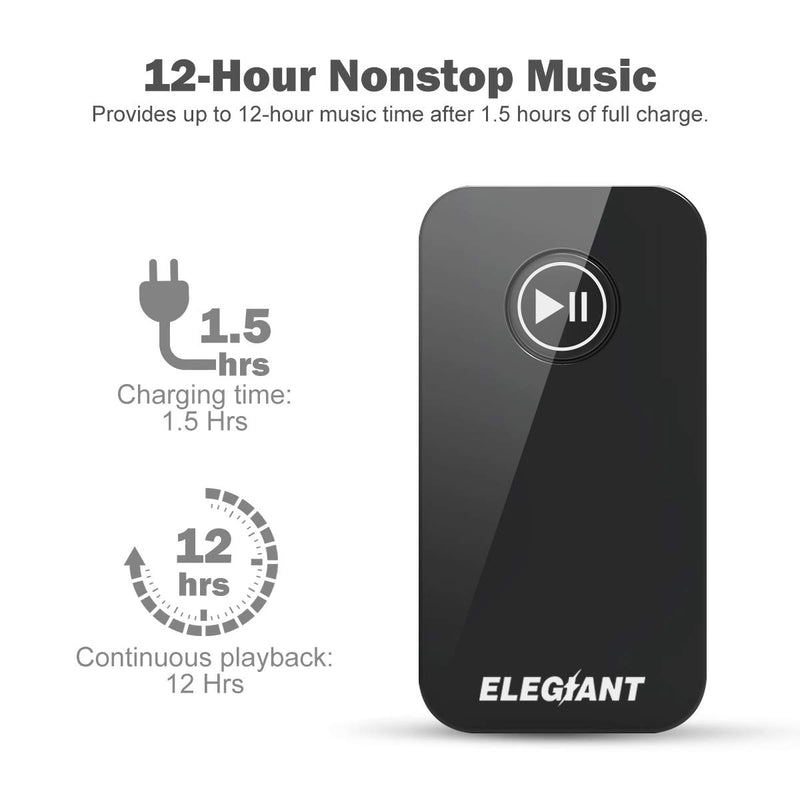Bluetooth Receiver, ELEGIANT Car Kit Portable Wireless Audio Adapter 3.5mm Aux Stereo Output for Music Streaming Sound System, A2DP, Built-in Mic Hands-Free for Home/Car Audio System