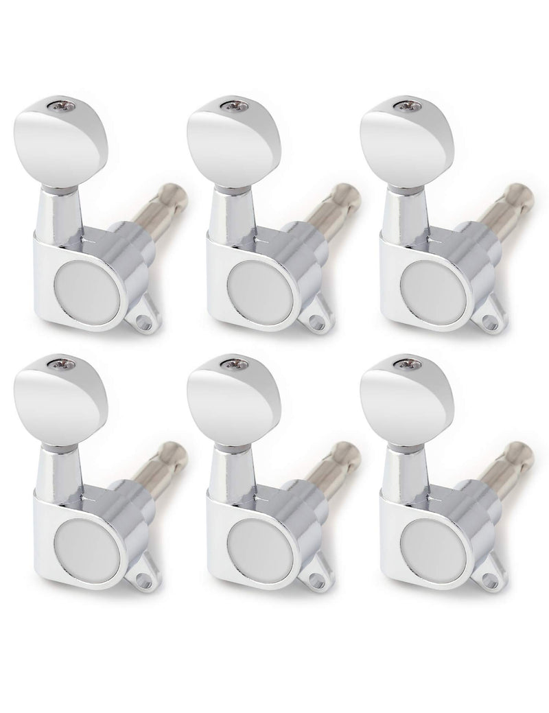 Metallor Sealed String Tuning Pegs Tuning Keys Grover Machines Heads Tuners 6 In Line Right Handed Electric Guitar Acoustic Guitar Parts Replacement (Chrome) Chrome